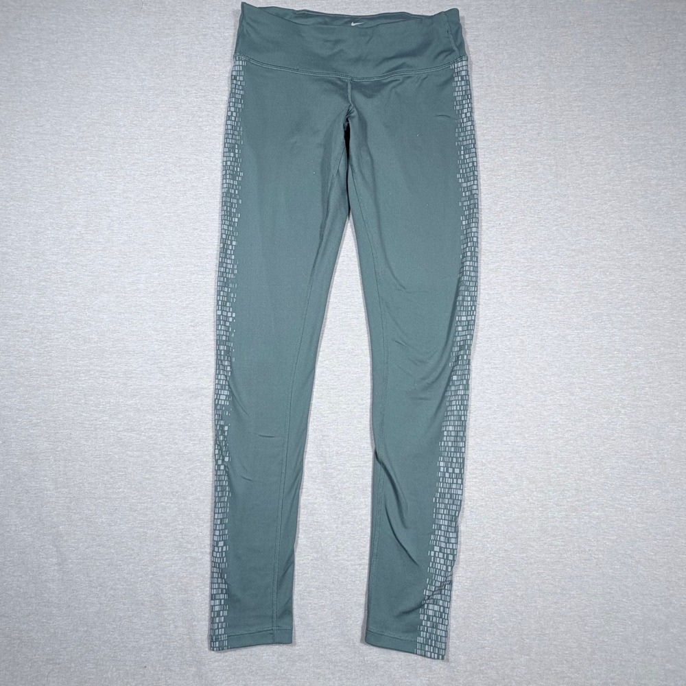 Nike Dri-FIT Women Running Leggings Teal Green Reflective Geometric Small Gym